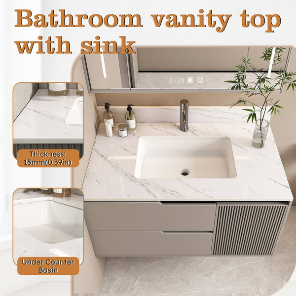 English Elm 37 Inch Marble Vanity Top - Elegant Bianco Carrara With Undermount Sink & 4" Backsplash For Style W2700P194074
