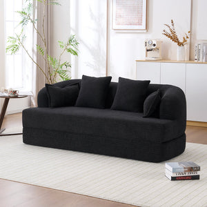English Elm (old Sku W2231p392100) Chenille Sleeper Sofa Foldable Convertible Loveseat with Four Pillows Black W2231P466738