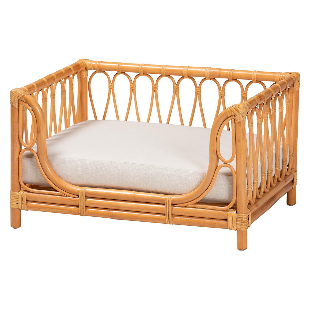 English Elm Bohemian Woven Rattan Pet Bed with Raised Sides Removable Cushion Honey Finish B2750P467747