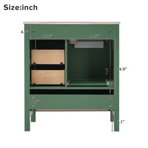 English Elm 30" Green Modern Bathroom Vanity with Ceramic Sink, Solid Wood Frame, Soft-Close Doors & Drawers N729P177787F