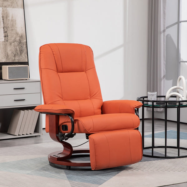 English Elm HOMCOM Orange Faux Leather Recliner Chair with Swivel Wood Base, 145° Manual Recline & Footrest Plush Upholstery W2225P217430