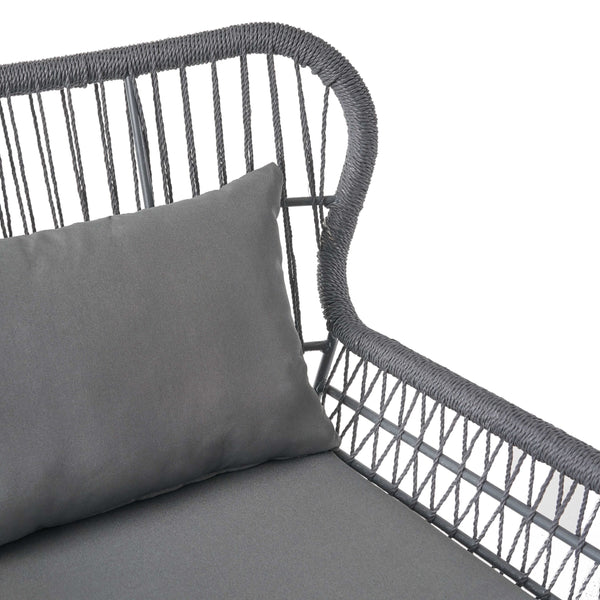 English Elm Christopher Knight Home® - SOUTHPORT Woven Rope Club Chair with Steel Frame, Water‑Resistant Cushions & Bohemian Outdoor Style Dark Gray 62329.00CGRY