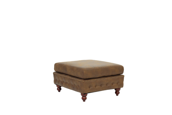 English Elm 1pc Cocktail Ottoman Breathable Leatherette Tufted Accent Bench with Handcrafted Gourd Wooden Legs, Stylish Living Room Statement piece Dark Coffee 32 L x 15 W x 36 H B011P234291