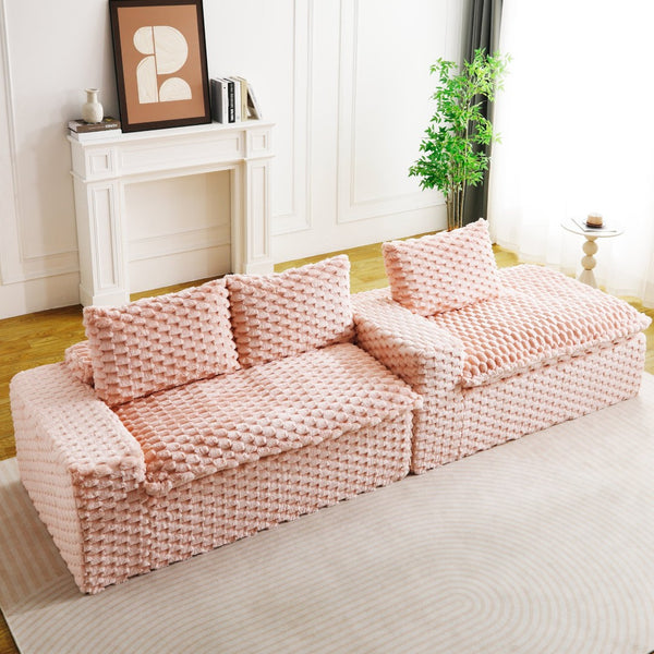 English Elm Pink Turtle Velvet Convertible Sofa: Plush, Stylish Twin-Seat With Chaise Lounge For Ultimate Comfort W3371S00028-GIGA