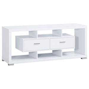 English Elm Ozawa White 2-Drawer Engineered Wood TV Stand with Open Shelves, Durable Melamine Finish, Spacious Storage for Living Room Entertainment B062P331087