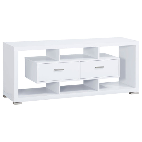 English Elm Ozawa White 2-Drawer Engineered Wood TV Stand with Open Shelves, Durable Melamine Finish, Spacious Storage for Living Room Entertainment B062P331087