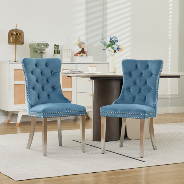 English Elm Nikki Velvet Tufted Dining Chair with Chrome Legs, Nailhead Trim, Plush High-Rebound Seat Comfort Light Blue W1143P369091