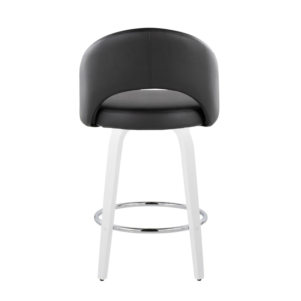English Elm Fixed-height Swivel Counterstools Faux Leather Padded Seat Chrome Footrest Set of 2 Black B202S01846