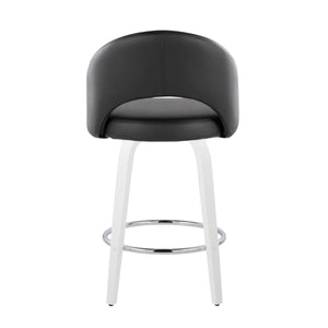 English Elm Fixed-height Swivel Counterstools Faux Leather Padded Seat Chrome Footrest Set of 2 Black B202S01846