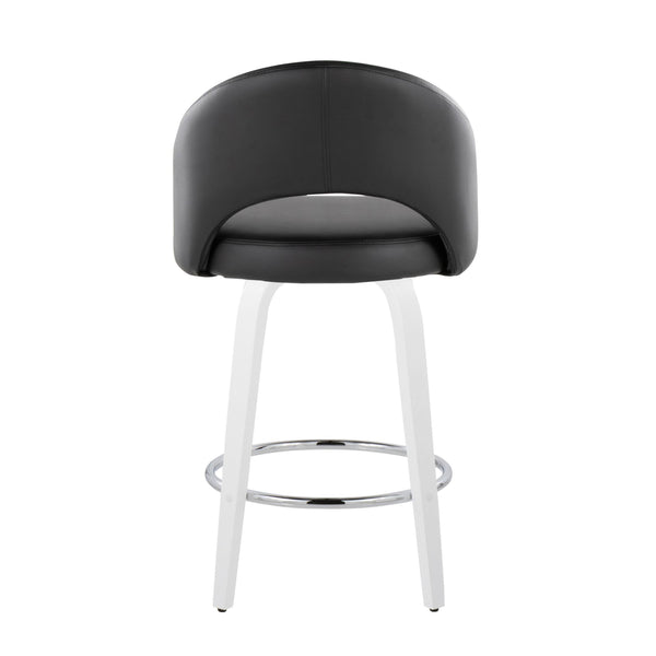 English Elm Fixed-height Swivel Counterstools Faux Leather Padded Seat Chrome Footrest Set of 2 Black B202S01846