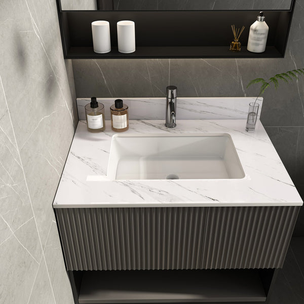 English Elm 31 Inch Marble Vanity Top - Premium Bianco Carrara Venato With Undermount Sink & 4" Backsplash W2700P194072