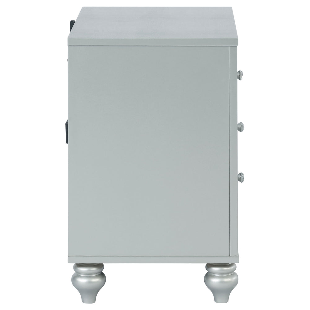 English Elm Menlo Silver Metallic 2-Drawer Nightstand with Mirrored Trim, Crystal Knobs, Felt Lined Drawer & USB Ports B062P378587