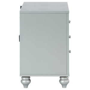 English Elm Menlo Silver Metallic 2-Drawer Nightstand with Mirrored Trim, Crystal Knobs, Felt Lined Drawer & USB Ports B062P378587