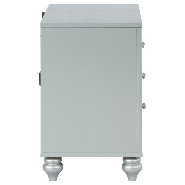 English Elm Menlo Silver Metallic 2-Drawer Nightstand with Mirrored Trim, Crystal Knobs, Felt Lined Drawer & USB Ports B062P378587