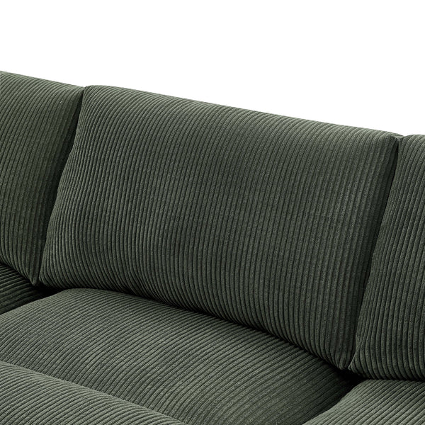 English Elm Corduroy Modular Sectional Sofa with Dual Ottomans for Flexible Living Room Seating Dark Green B2748S00023