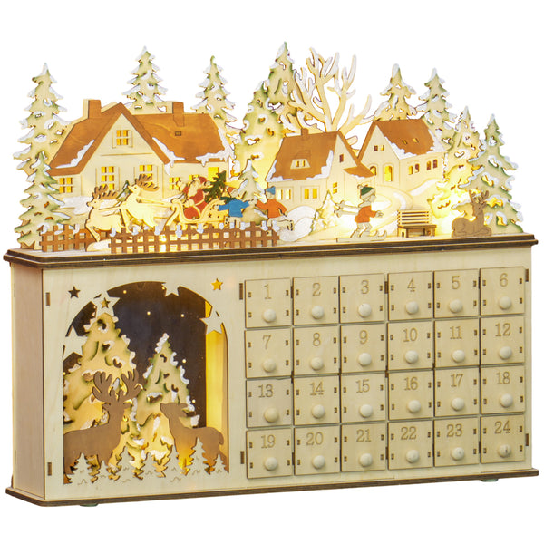 English Elm Homcom Light-Up Christmas Advent Calendar With 24 Drawers, Battery-Operated Led For Festive Fun W2225P249701