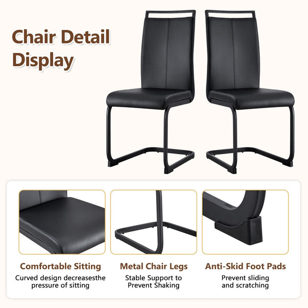 English Elm Table And Chair Set - Modern White Grain Spliced Dining Table With 8 Black Pu Chairs & Storage Function W1151S04275-GIGA