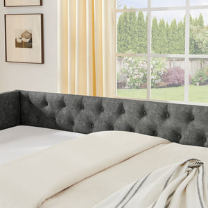 English Elm Full Size Upholstered Daybed with Trundle Usb Ports Tufted Back Wave Arms W1413S00159