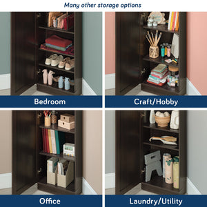 English Elm Corner Storage Cabinet Brown Finish - Tall 71" Corner Organizer with 3 Adjustable Shelves, Multi-Use B356P402605