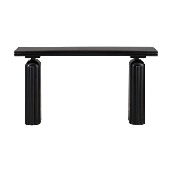 English Elm U_style Acacia Veneer Console Table Curved Silhouette for Entryway Hallway Foyer Black N711P235894B