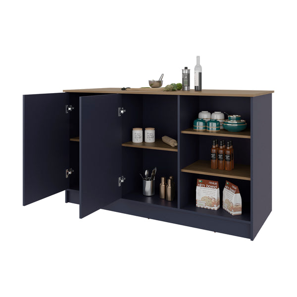 English Elm Red Rock Kitchen Island Multicolor with 2 Doors, Open Shelves, Scratch-Resistant Top, Compact Storage B128S00200