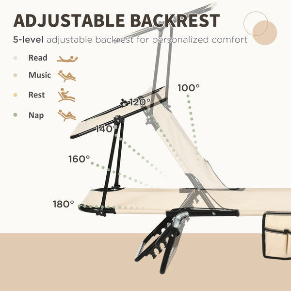 English Elm Outsunny Folding Chaise Lounge Chairs With Canopy Shade - Perfect For Poolside, Beach, Or Patio Relaxation W2225P174363-GIGA