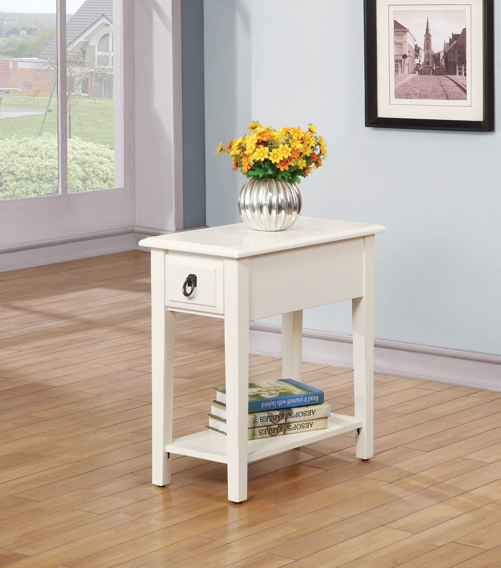 English Elm Jeana Rubberwood Accent Table with Drawer Open Shelf and Antique Pewter Hardware B2726P457138
