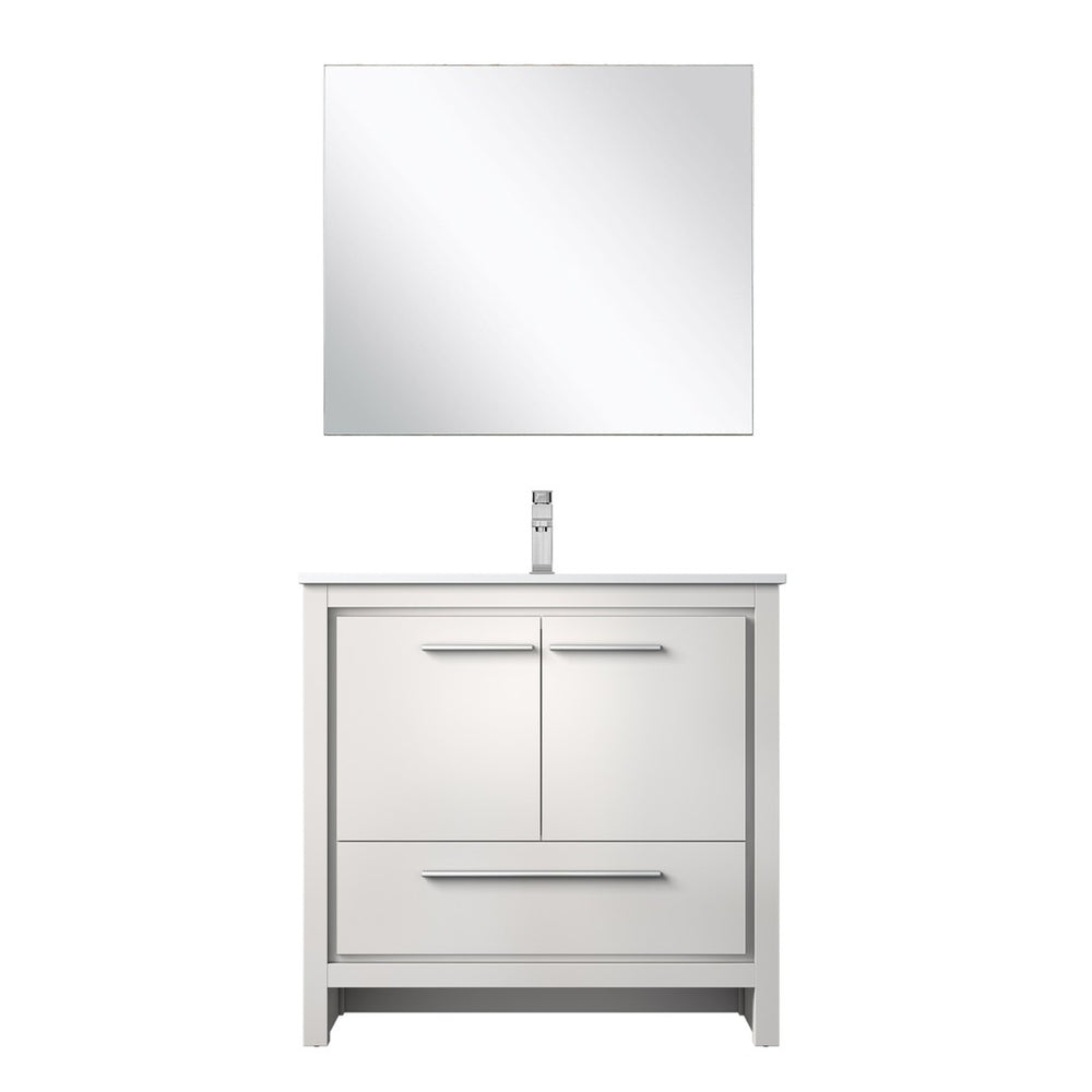 English Elm White Bath Vanity Set With Cultured Marble Top, Chrome Faucet & 28" Mirror - Modern Storage Solution B2731S02079-GIGA