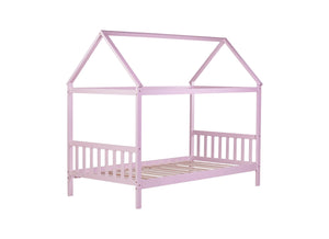 English Elm Twin House Bed with Headboard and Footboard — Space-Saving Rubberwood Frame, Playful Architectural Design Pink W504P225964