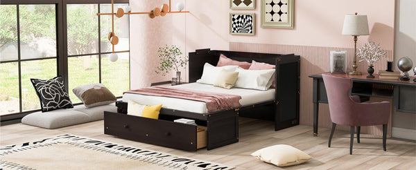 English Elm Full Size Wall Murphy Bed Cabinet with Storage Drawer and Built-in Usb Charging Espresso N708P205903P