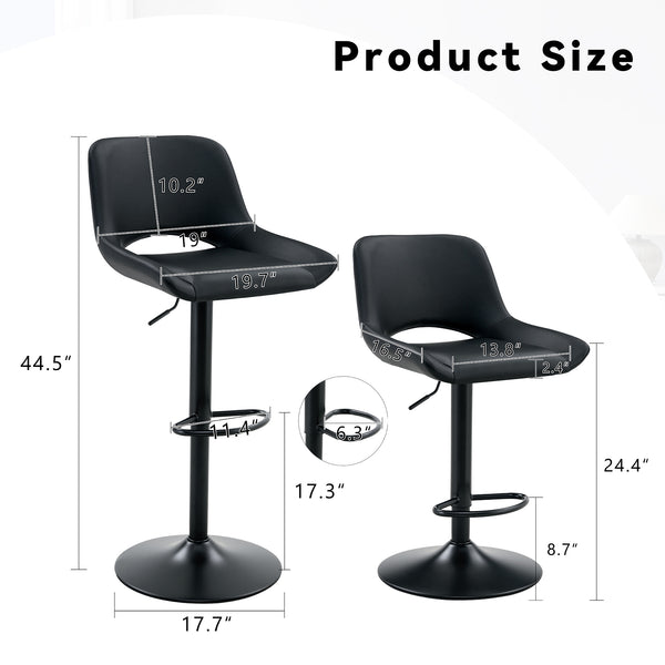 English Elm Set of 2 Pu Leather Barstools with Gold Footrest Curved Back for Kitchen Island Black W1151P383775