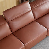 English Elm Modern Simple Line Design 3-Seater Leather Sofa For Living Room, Comfy Sofa Couch With Extra Deep Seats,Adjustable Headrests Couch,Brown