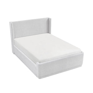 English Elm Light Gray Elegant Queen Platform Bed with Wingback Upholstered Headboard, Plywood Frame, No Box Spring Needed B011S01796