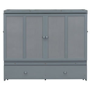 English Elm Full Size Wall Murphy Bed Cabinet with Storage Drawer and Built-in Usb Charging Gray N708P205903E