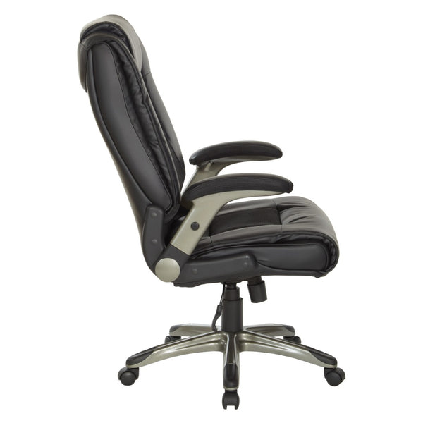 OSP Home Furnishings Exec Bonded Leather Office Chair with Lumbar Support Padded Arms and Pneumatic Height Lift ECH52607-EC3