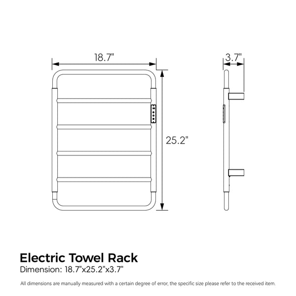 English Elm 18.7" Heated Towel Rack with Touchscreen Timer, 6-Bar Stainless Steel 150W Rapid Warm Carbon Fiber Black T3177P305026