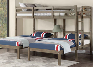 English Elm Triple Triple Twin Bunk Bed Contemporary Metal Frame with Attached Side Ladders Durable Design Warm Grey 43 L x 38 W x 11 H B2741S00327