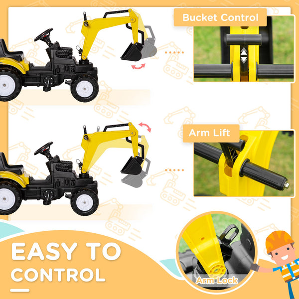 English Elm Aosom Kids Pedal Excavator Construction Digger Truck with Working Bucket and Horn W2225P217063