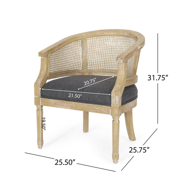 English Elm Christopher Knight Home® - Accent Chair French Country Rubber Wood Frame with Cane Webbing, Weathered Finish & Plush Foam Seat Charcoal N779P233048C