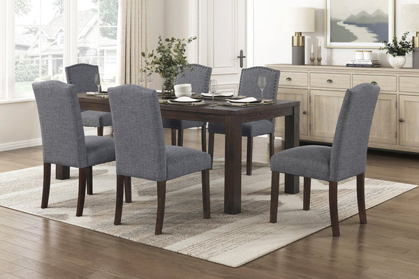 English Elm 7pc Acacia Wood Dining Set Nailhead Parsons Chairs Formal Rectangle Table Seats Six Dark Brown,Gray B011S02239