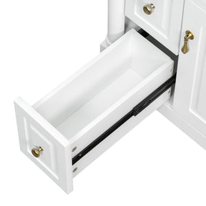 English Elm 24 Inch Freestanding Vanity with Ceramic Sink Rubberwood Frame Matte Finish Storage White N725P356058K