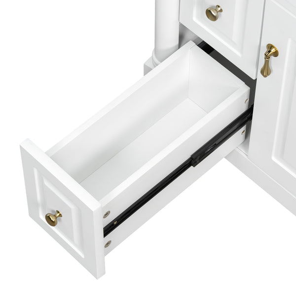 English Elm 24 Inch Freestanding Vanity with Ceramic Sink Rubberwood Frame Matte Finish Storage White N725P356058K