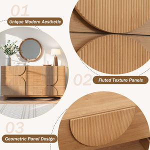 English Elm Modern Fluted 6 Drawer Dresser with Solid Wood Legs Japandi Chest for Bedroom Natural N739S0000013W
