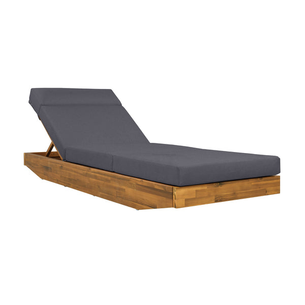 English Elm Boat-shape Acacia Wood Outdoor Chaise Lounge Slatted Teak Finish Poolside Recliner Dark Grey,Teak N770P380117T_N770P285267G