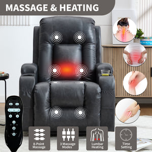 English Elm Beige Pu Leather Power Lift Recliner with Massage Lumbar Heat and Usb Charging Gray W1803S00084