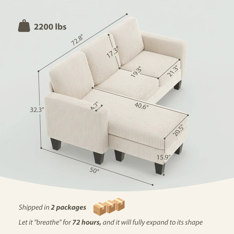 English Elm Conversation Corduroy L-shaped Sectional Sofa Nordic Low-profile Living Room Couch T3971S00114