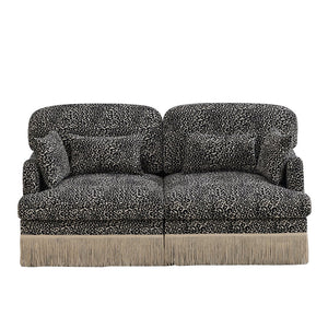 English Elm Comfy Chenille Leopard Print Loveseat with Tassel Trim Modular Sectional for Living Room Khaki W5656S00019