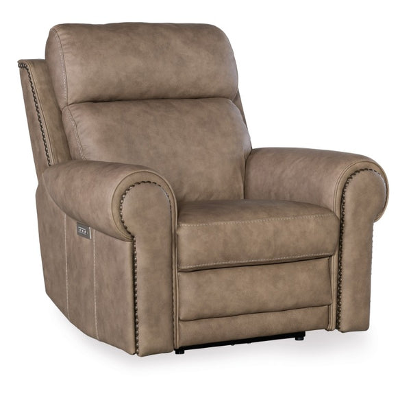 Hooker Furniture Duncan Power Recliner With Zero-Gravity Recline, Power Headrest & Lumbar, Usb Port, Nailhead Trim Light Brown SS635-PHZL1-082