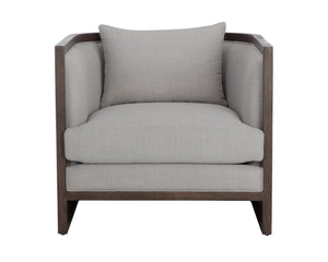 Sunpan CHLOE Lounge Chair - Rustic Distressed Oak Frame & Durable Linoso Light Grey Fabric for Comfort 110535