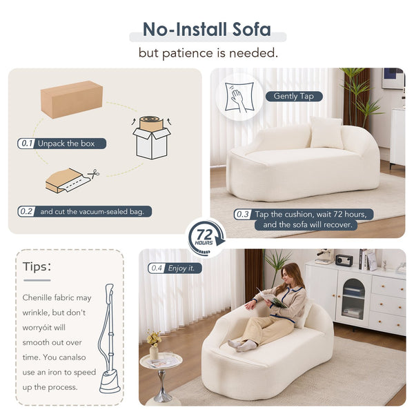 English Elm Ly-048 Sculpted Chenille Chaise Lounge Convertible Sleeper Sofa for Modern Living Spaces Milk White W2231P401698